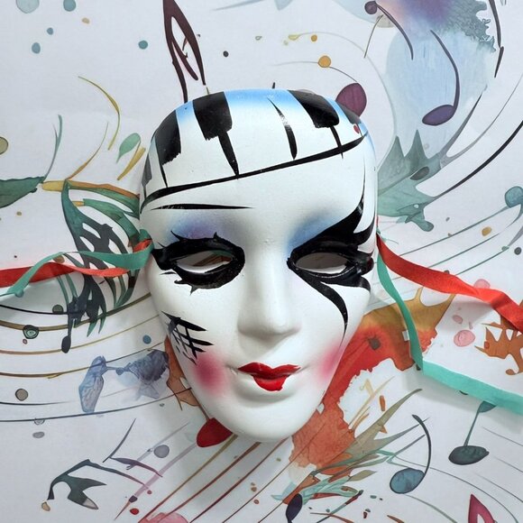 Hand-Painted Piano Keys Music Design Decorative Mask Theater Masquerade Venetian - Picture 4 of 7